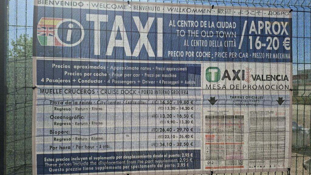 tariffe taxi 2026 da porto crociere a Valencia